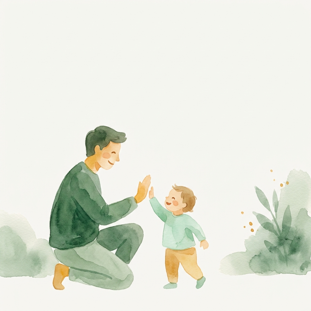 Watercolor illustration of a parent and child sharing a high five
