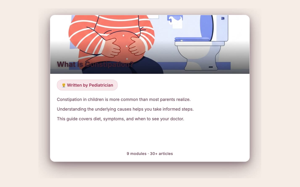 Pooficient learn screen with bite-size gut health lessons